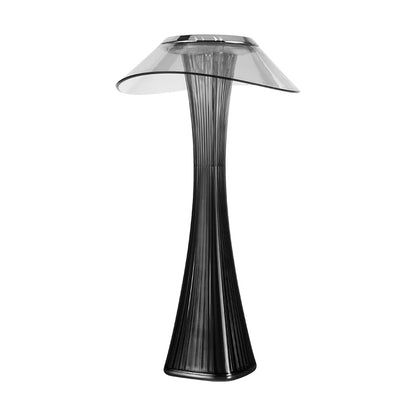 Nordika Moderne sort opladelig bordlampe med transparent skærm på hvid baggrund